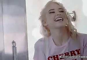 Bedraggled snowbunny gags out of reach of chubby sombre cock